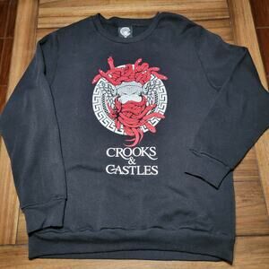 Crooks & Castles LS Black Sweatshirt w/ Red & White Medusa - Size 2XL